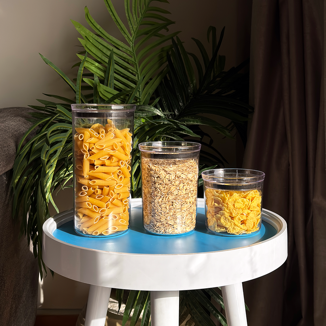 Rounded Acrylic Food Storages Container Plastic lid (Set 3 Pieces)