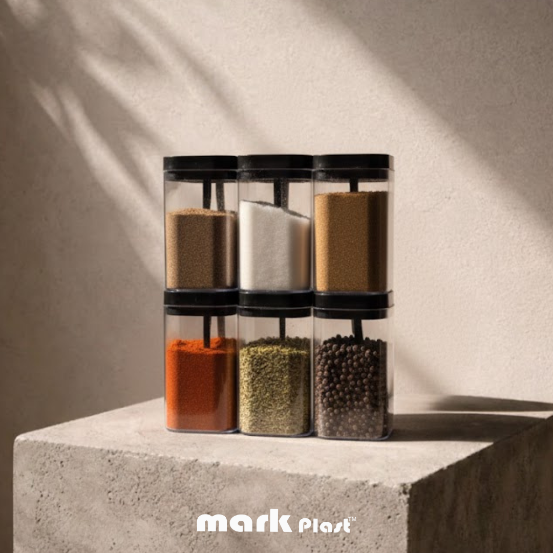 12-Pieces acrylic spices containers with Self-spoon