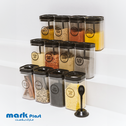 12-Pieces acrylic spices containers with Self-spoon