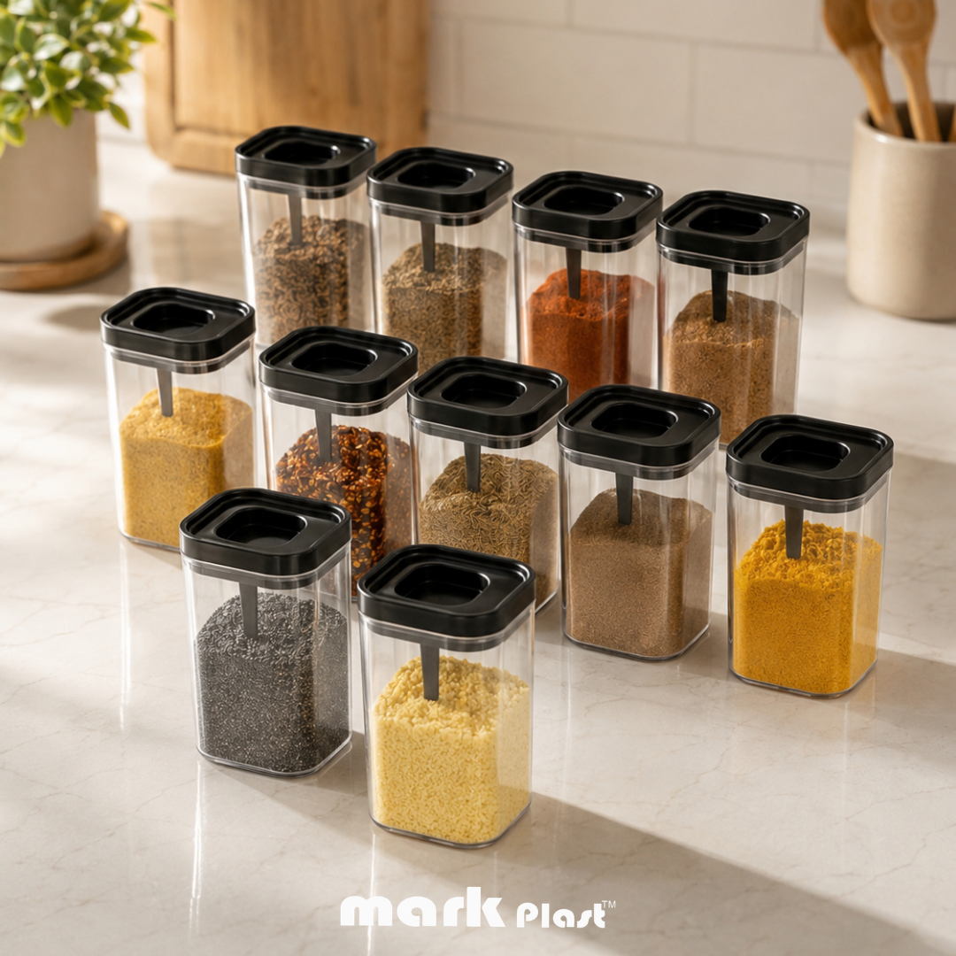 12-Pieces acrylic spices containers with Self-spoon