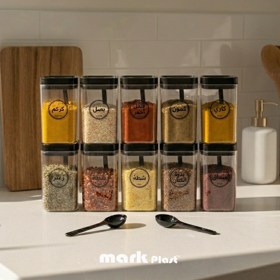 12-Pieces acrylic spices containers with Self-spoon