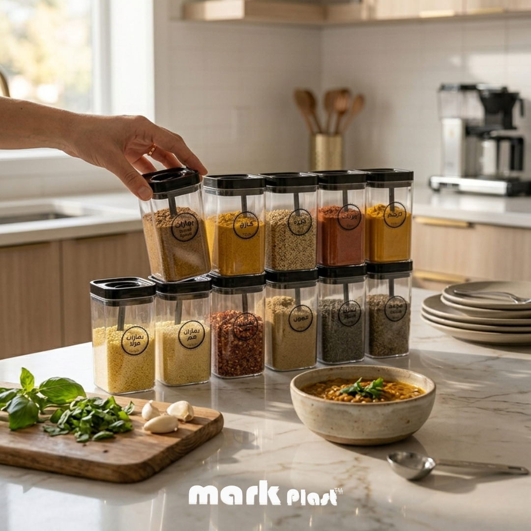 12-Pieces acrylic spices containers with Self-spoon