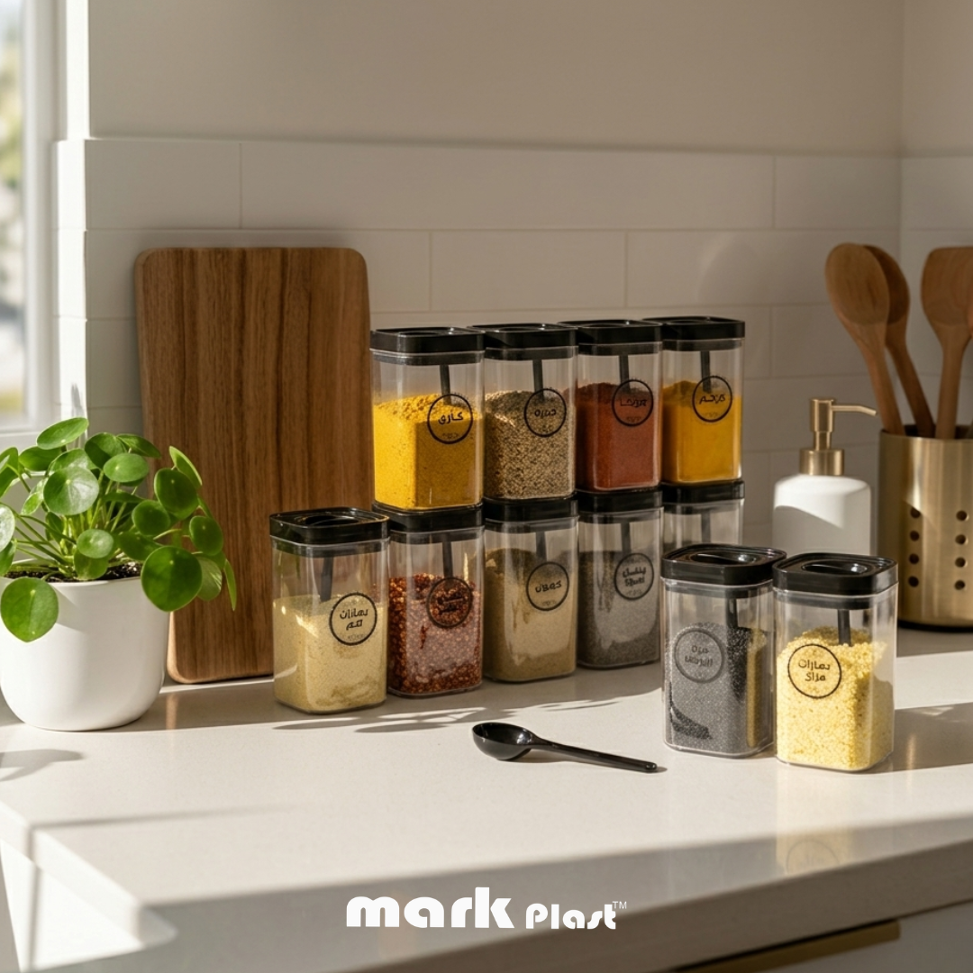 12-Pieces acrylic spices containers with Self-spoon