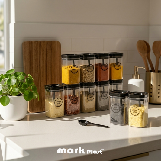 12-Pieces acrylic spices containers with Self-spoon