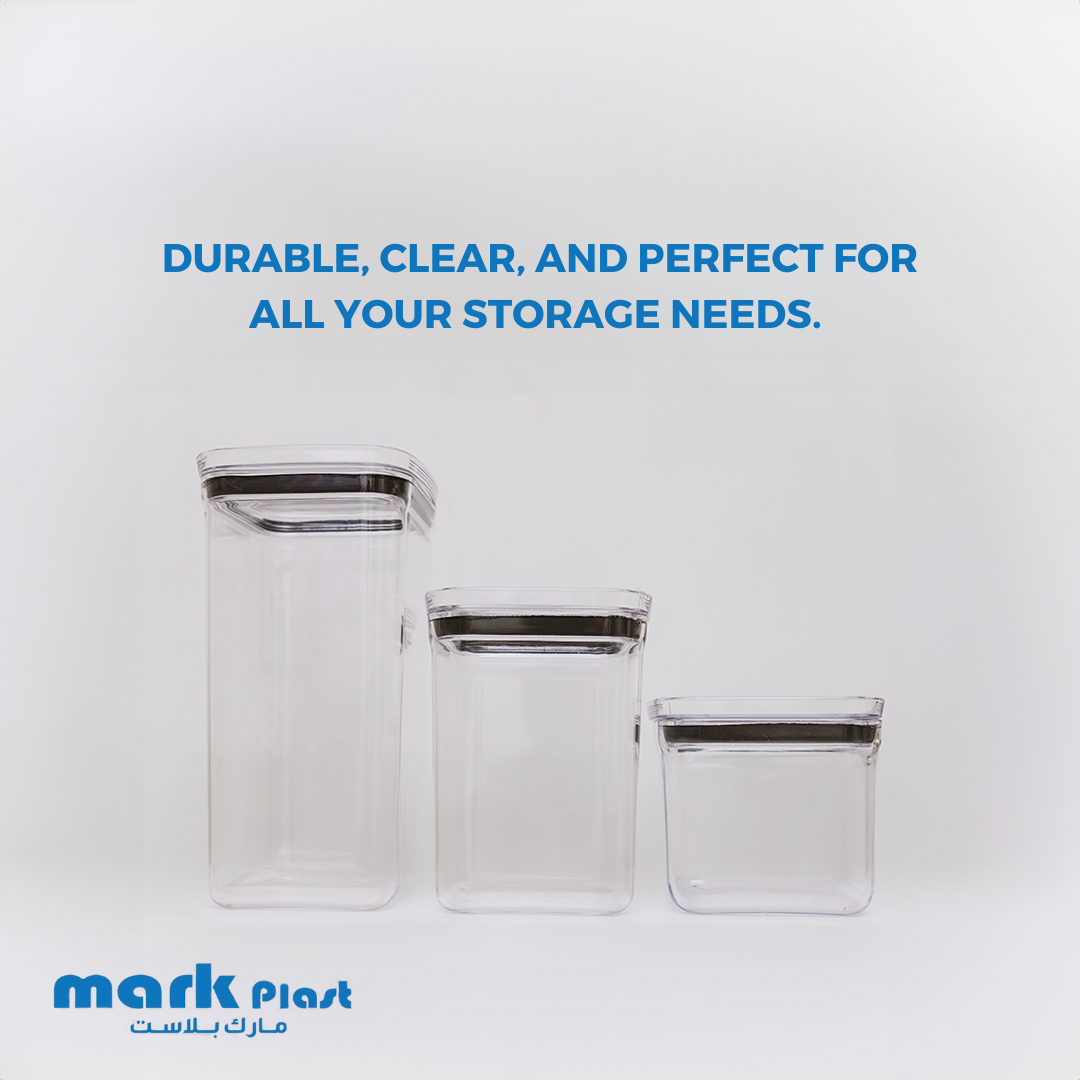 Squared Acrylic Food Storage containers with Plastic lid (Set 3 Pieces)