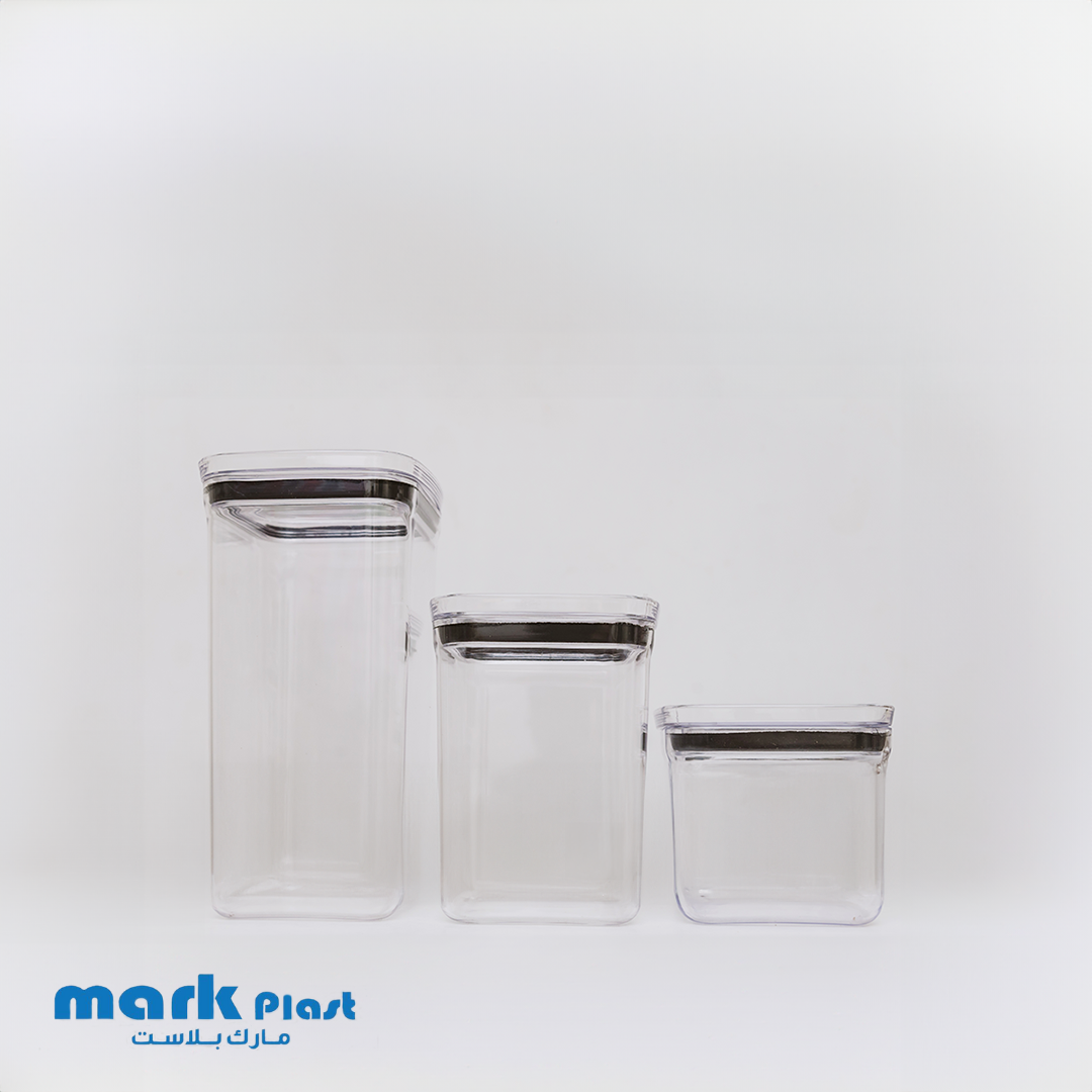 Squared Acrylic Food Storage containers with Plastic lid (Set 3 Pieces)