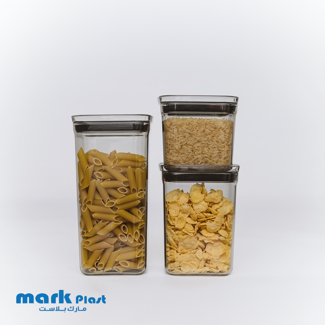 Squared Acrylic Food Storage containers with Plastic lid (Set 3 Pieces)