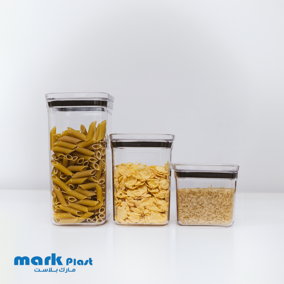 Squared Acrylic Food Storage containers with Plastic lid (Set 3 Pieces)