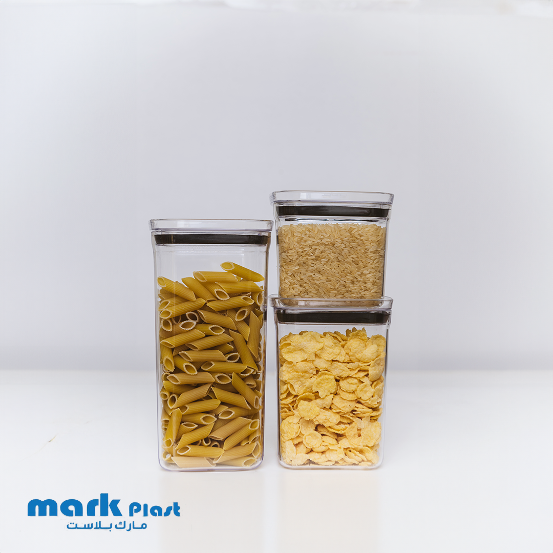 Squared Acrylic Food Storage containers with Plastic lid (Set 3 Pieces)