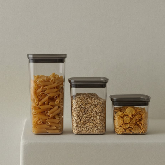 Squared Acrylic Food Storage containers with Plastic lid (Set 3 Pieces)