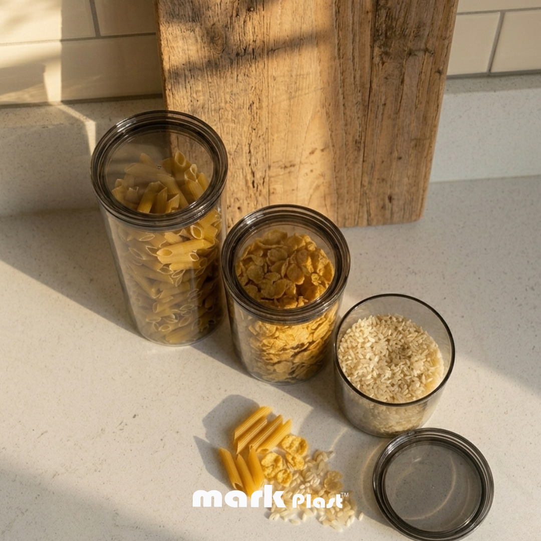 Rounded Acrylic Food Storages Container Plastic lid (Set 3 Pieces)