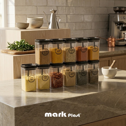 12-Pieces acrylic spices containers with Self-spoon