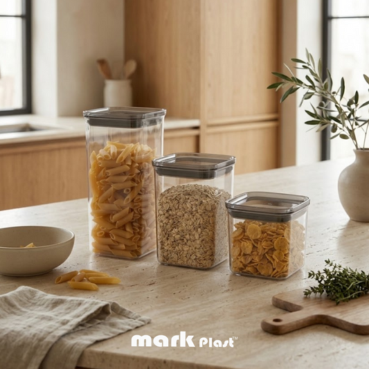 Squared Acrylic Food Storage containers with Plastic lid (Set 3 Pieces)