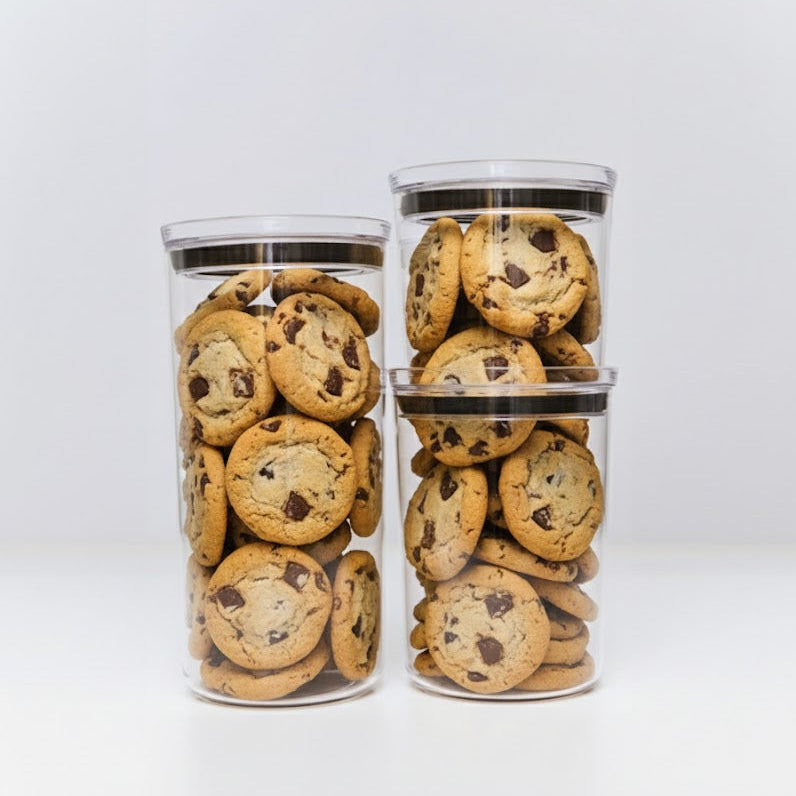 Rounded Acrylic Food Storages Container Plastic lid (Set 3 Pieces)