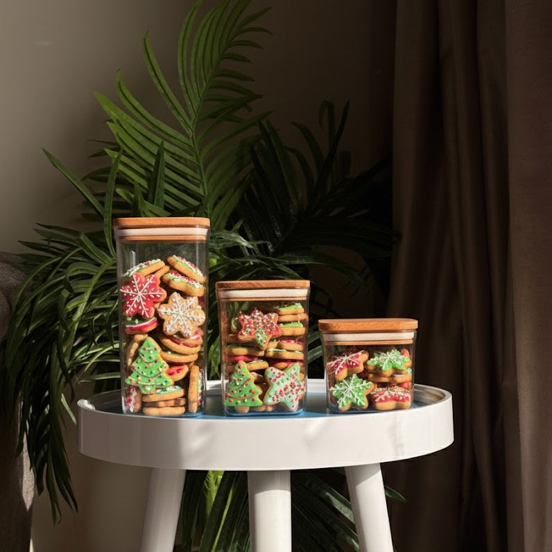 Squared Acrylic Food Storage containers with wooden lid (Set 3 Pieces)